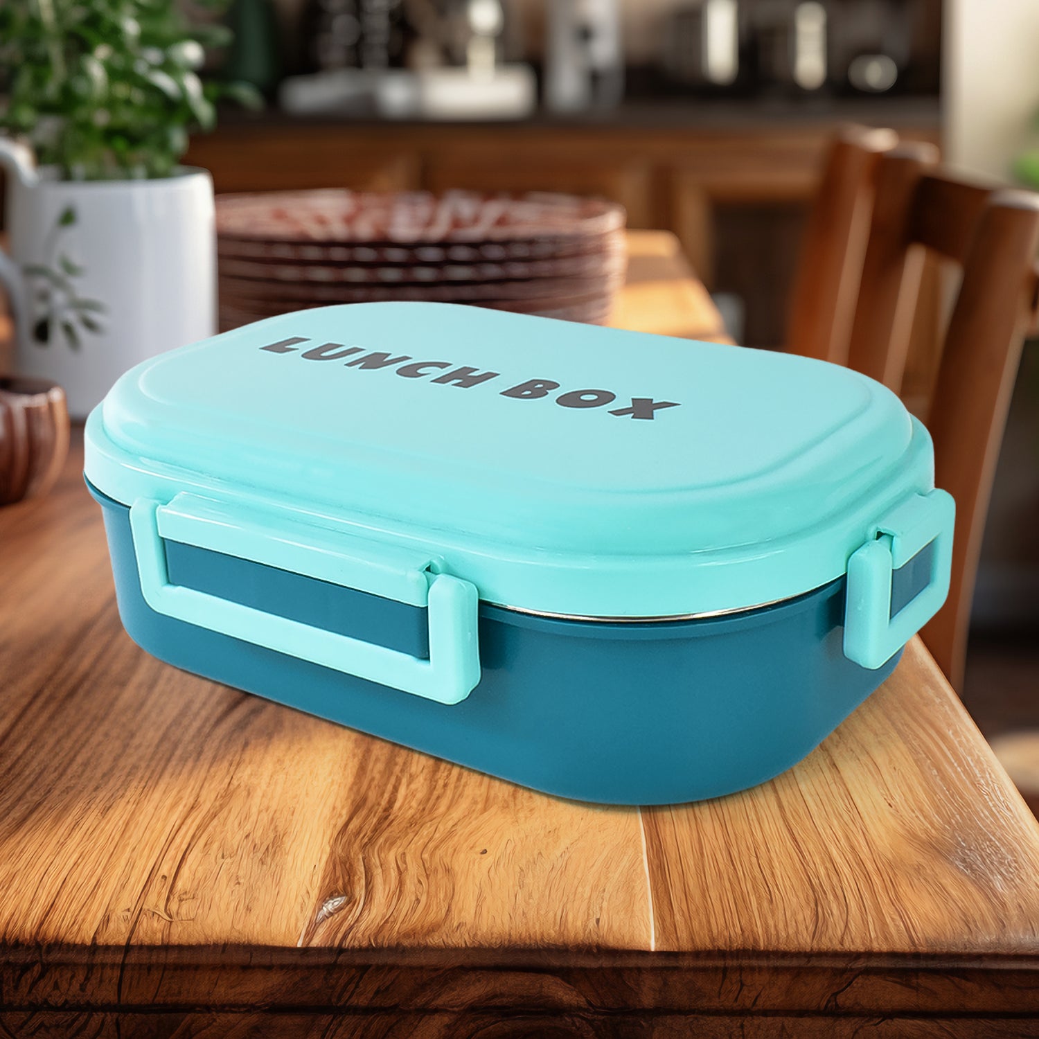 3 In 1 Spicy Bite Stainless Steel Lunch Box With Plastic Small Box  Spoon (1 Set) 3 In 1 Spicy Bite Stainless Steel Lunch Box With Plastic Small Box  Spoon (1 Set)
